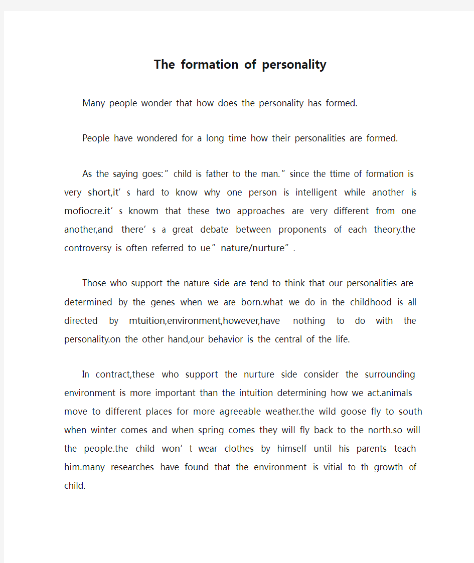 The formation of personality