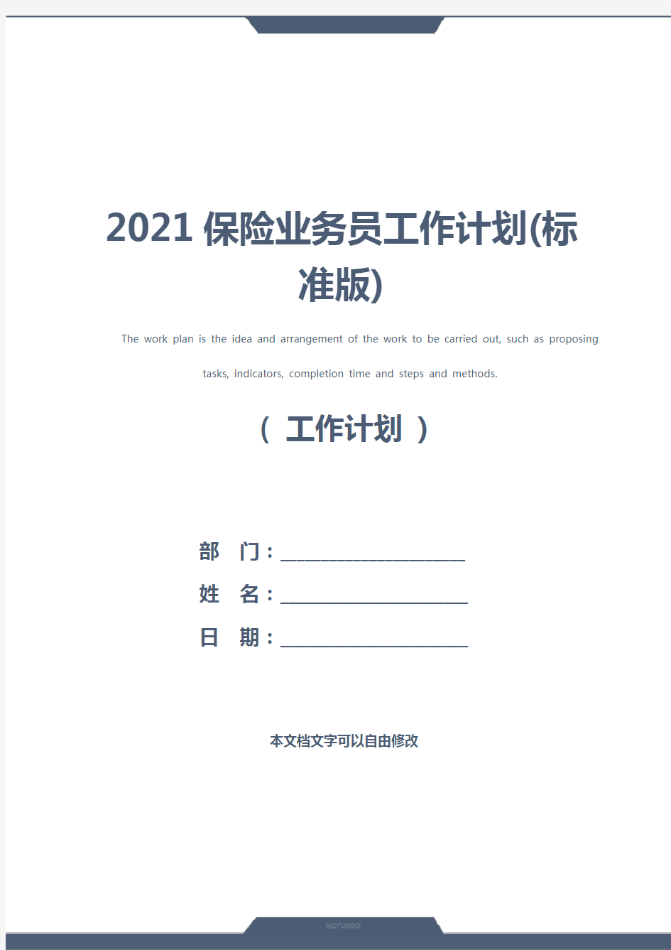 2021保险业务员工作计划(标准版)