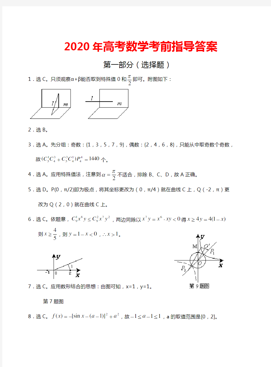 2020年高考数学考前指导答案