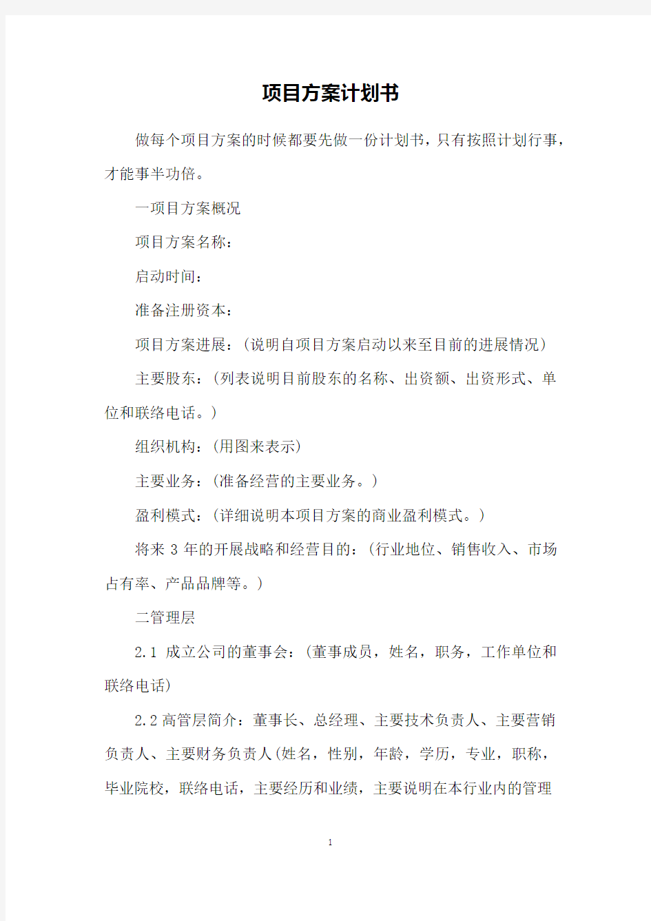 项目方案计划书