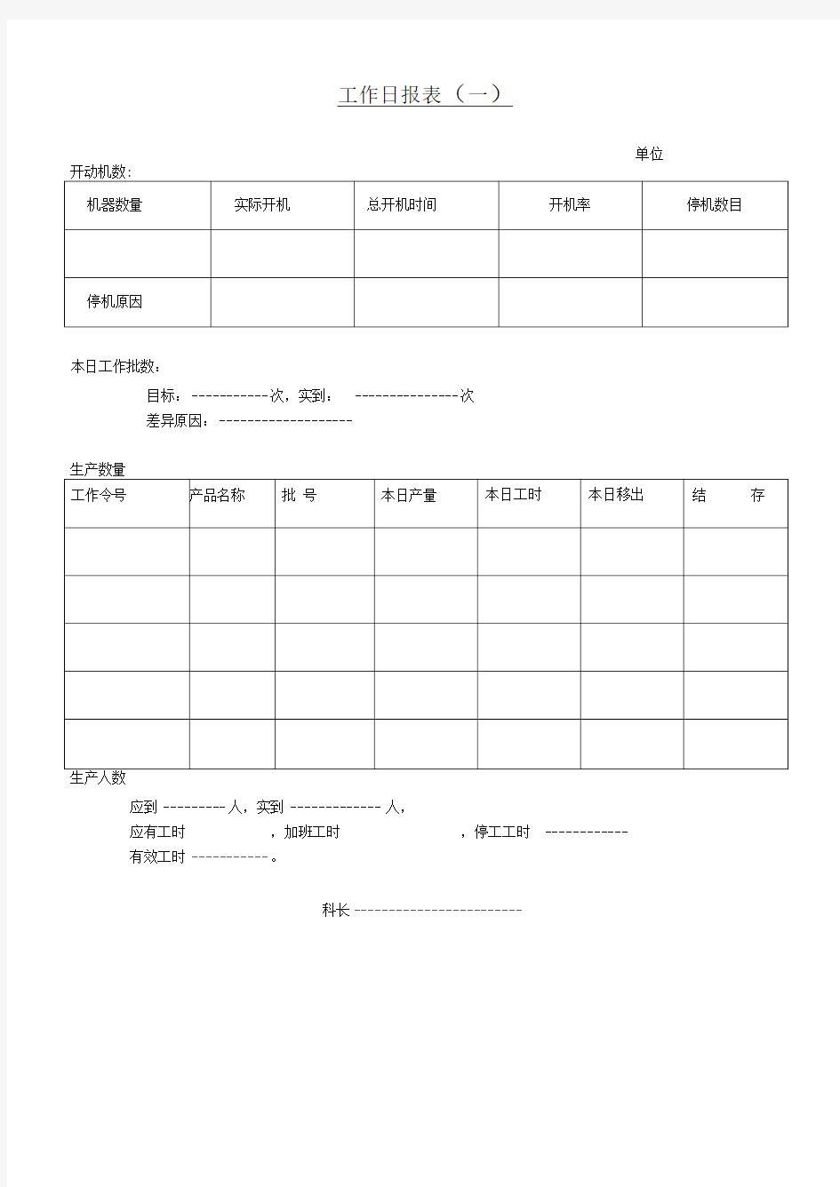 工作日报表〈一〉