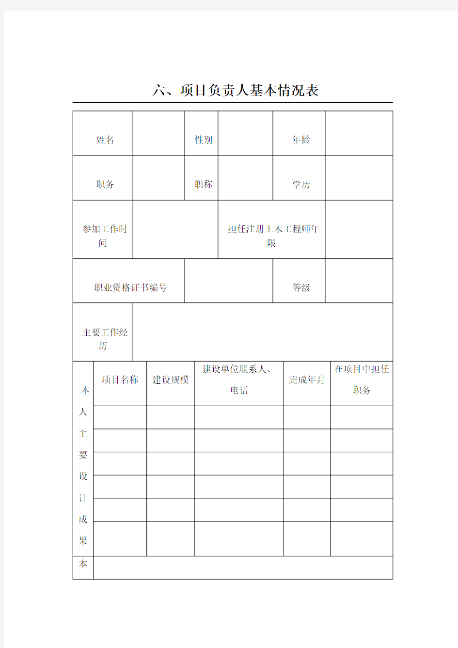 项目负责人基本情况表