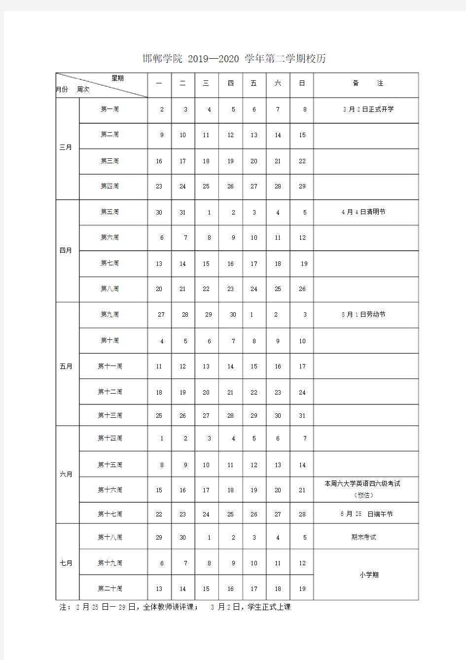 (完整word版)邯郸学院2019—2020学年第二学期校历.docx