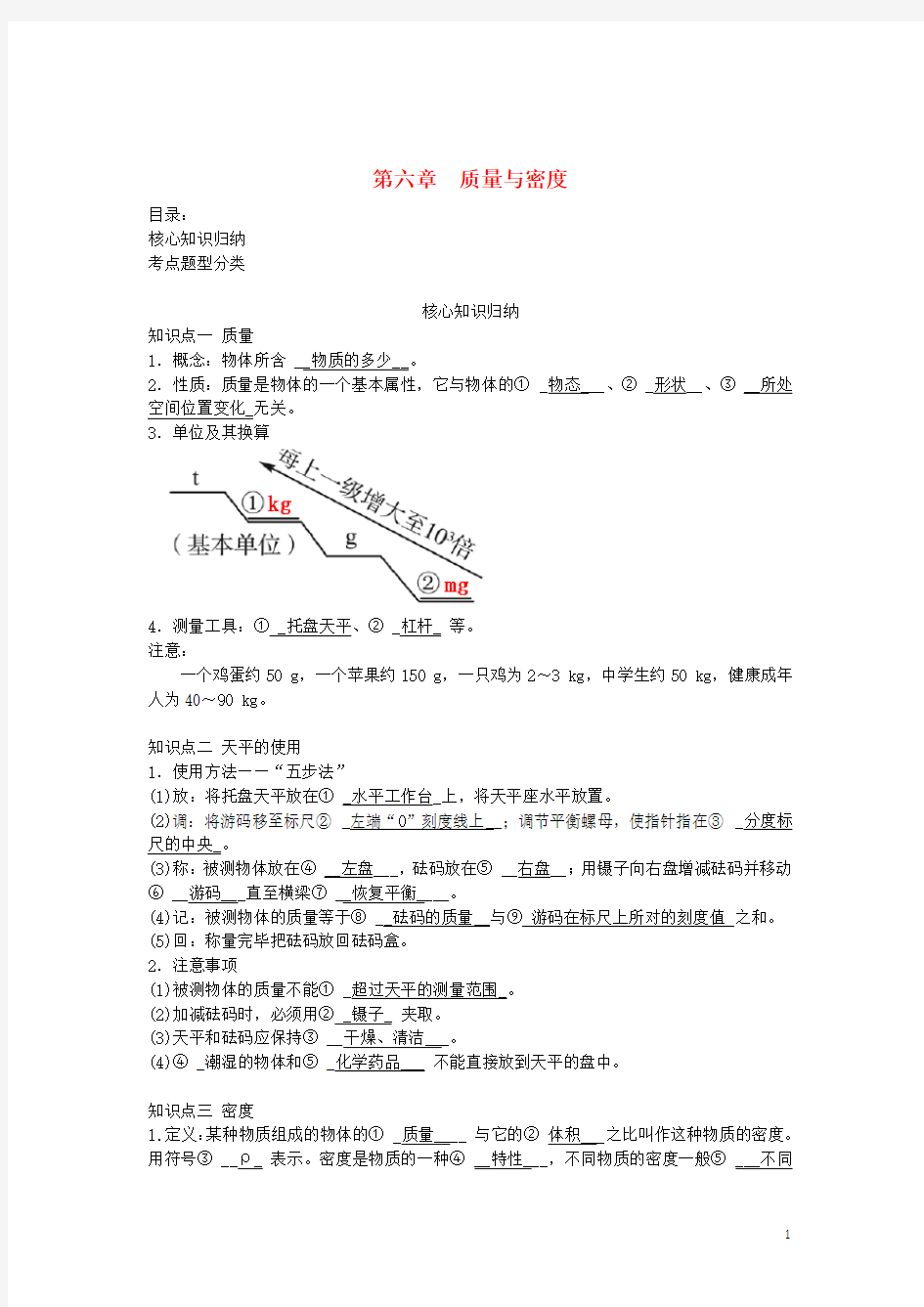 中考物理一轮复习 第六章 质量与密度