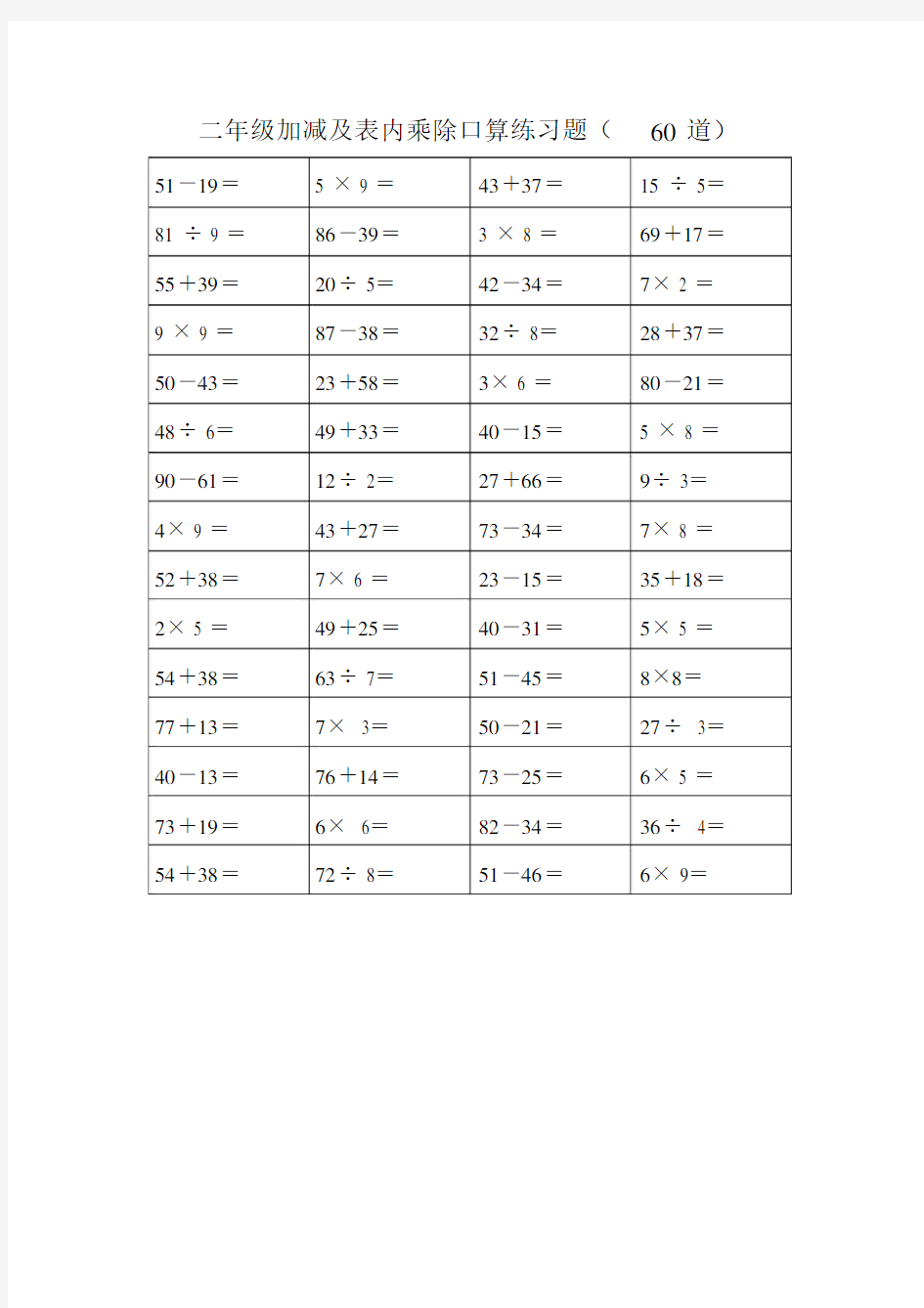 加减混合及乘除法表内乘除混合口算练习试题.docx