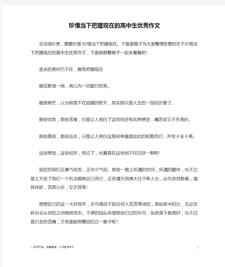 珍惜当下把握现在的高中生优秀作文