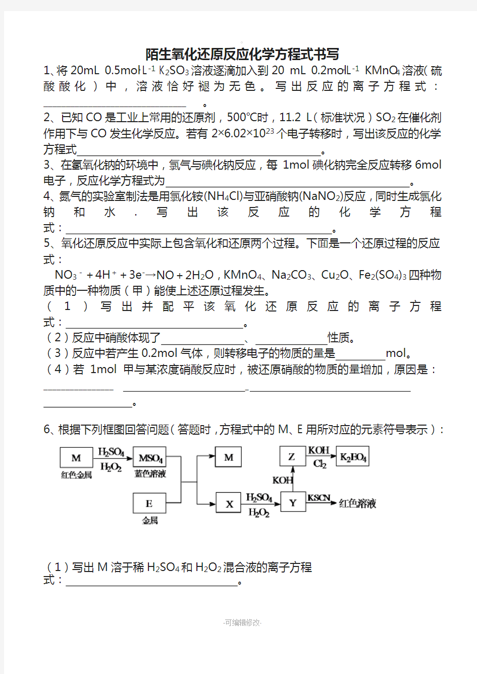 陌生氧化还原反应方程式的书写汇总