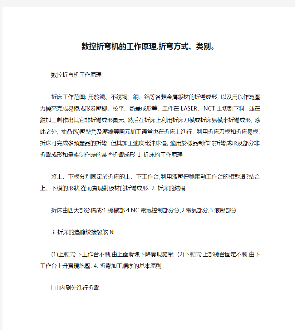 数控折弯机的工作原理,折弯方式、类别。