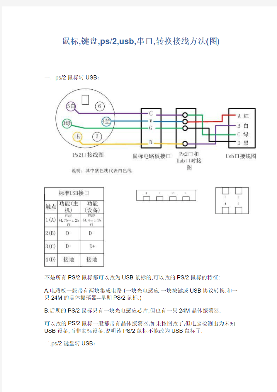 最全鼠标ps2转usb接线(带图)