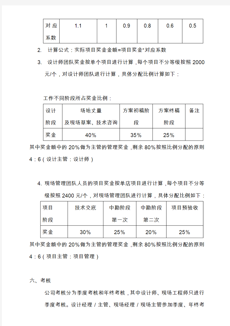 项目分公司奖金分配制度