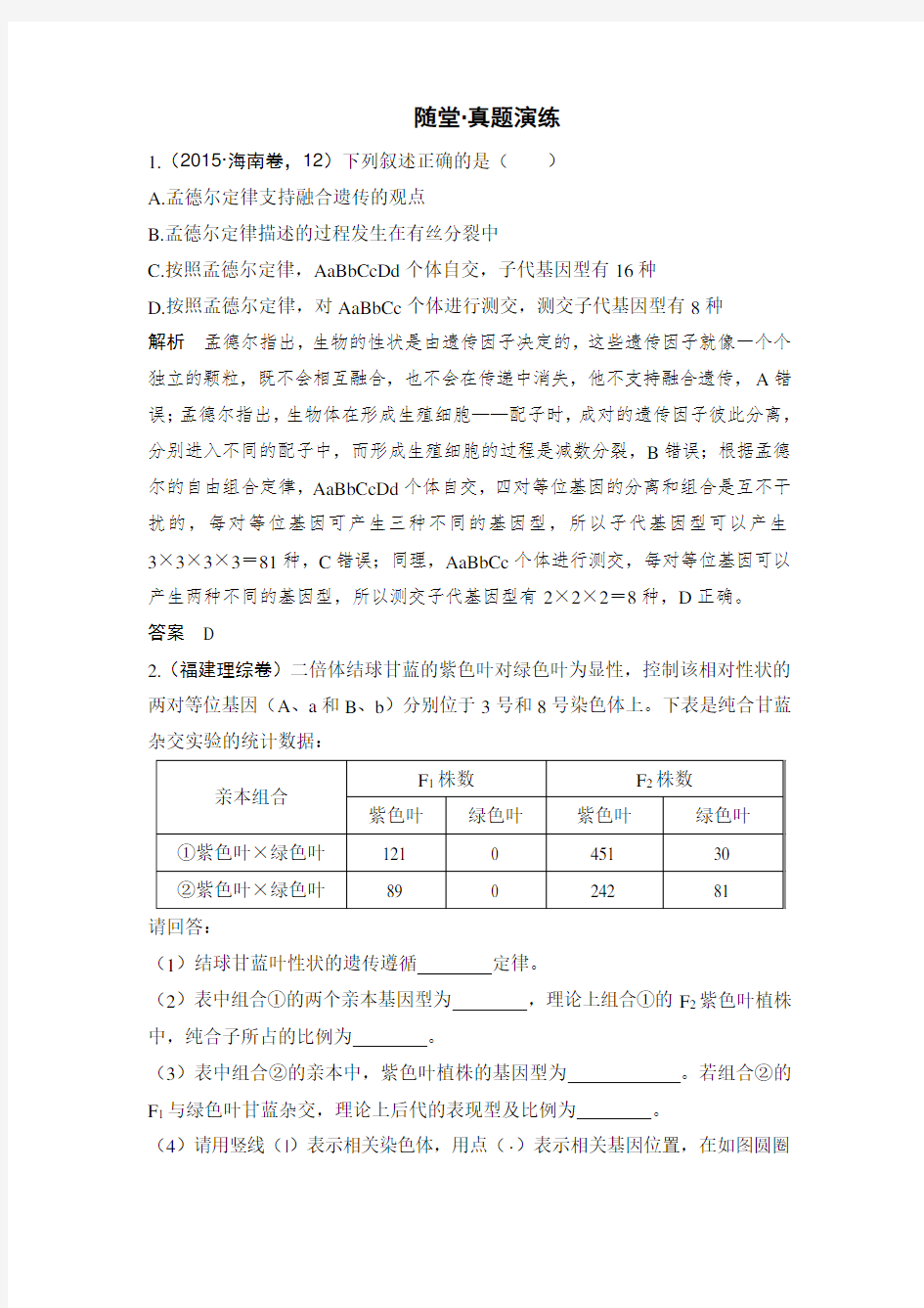 经典高中生物-最经典-基因的自由组合定律-练习题