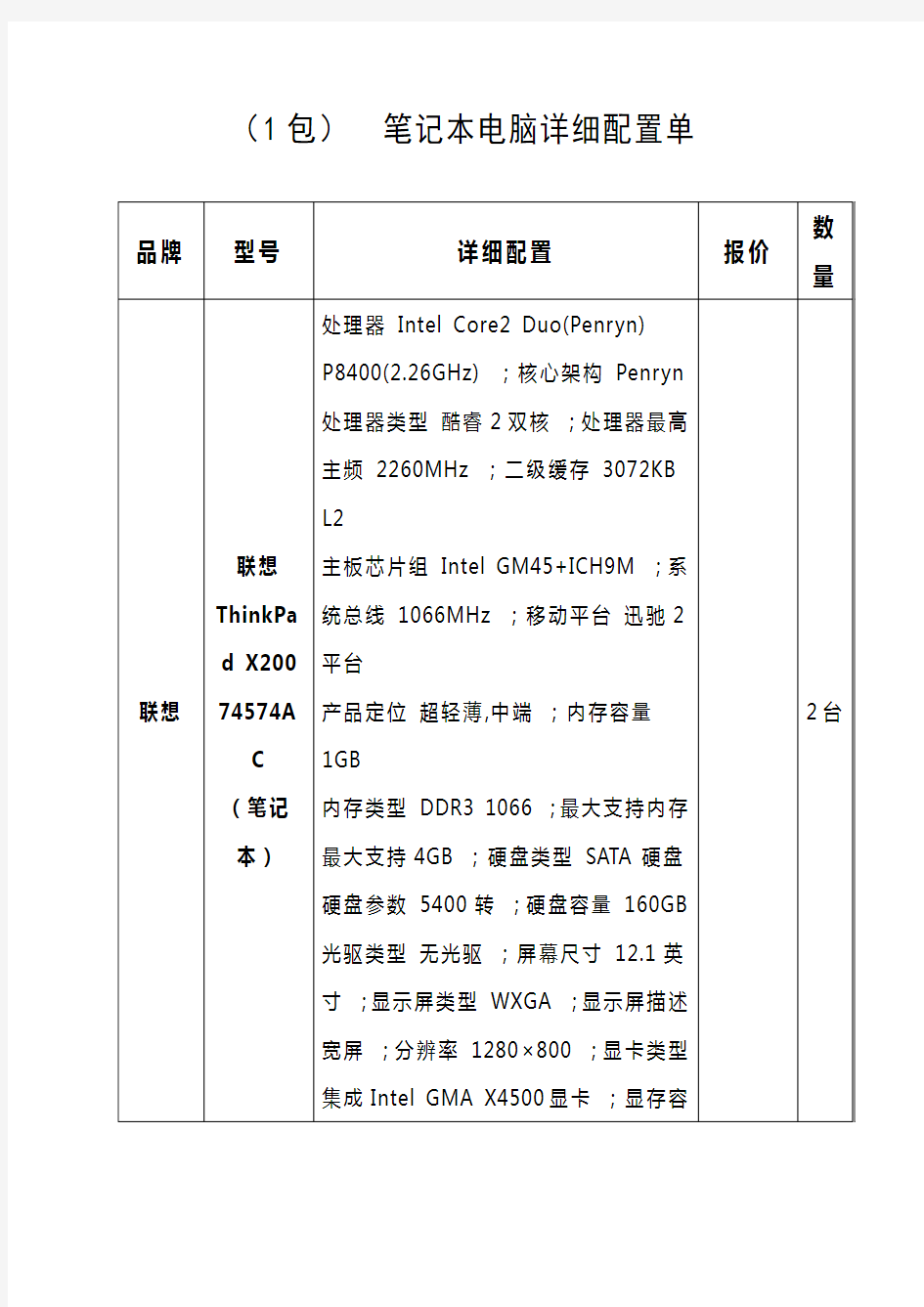 笔记本电脑详细配置单