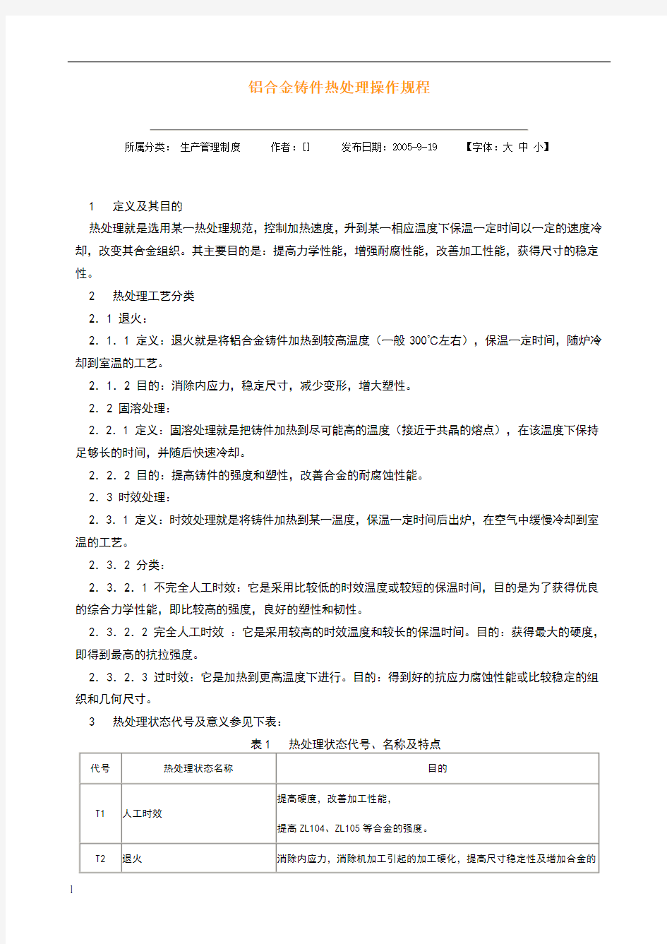 铝合金铸件热处理操作规程