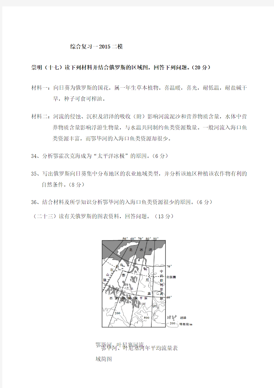 上海地理高二等级考综合复习二模自然地理为主