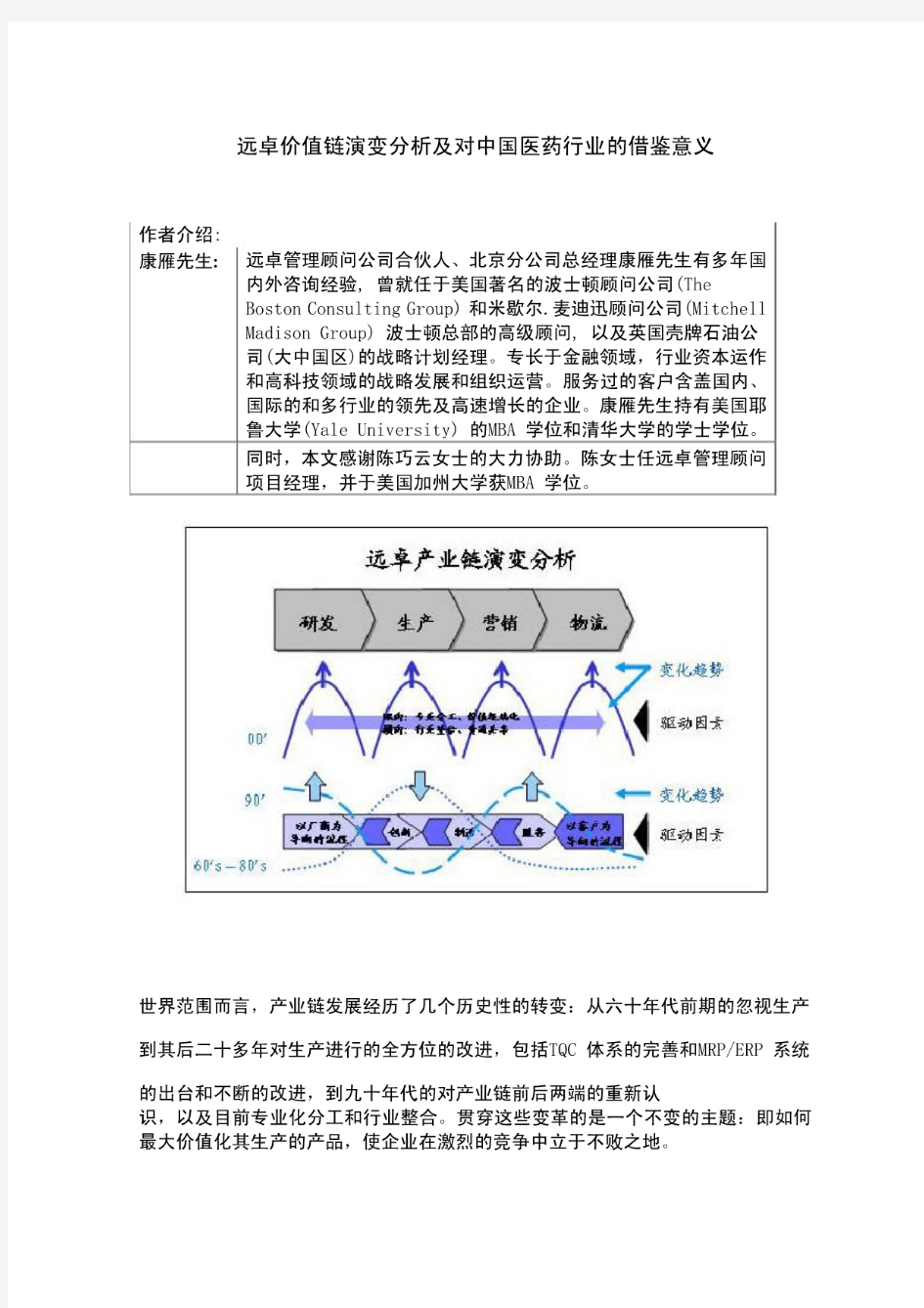 价值链演变分析及对于中国医药行业的借鉴意义