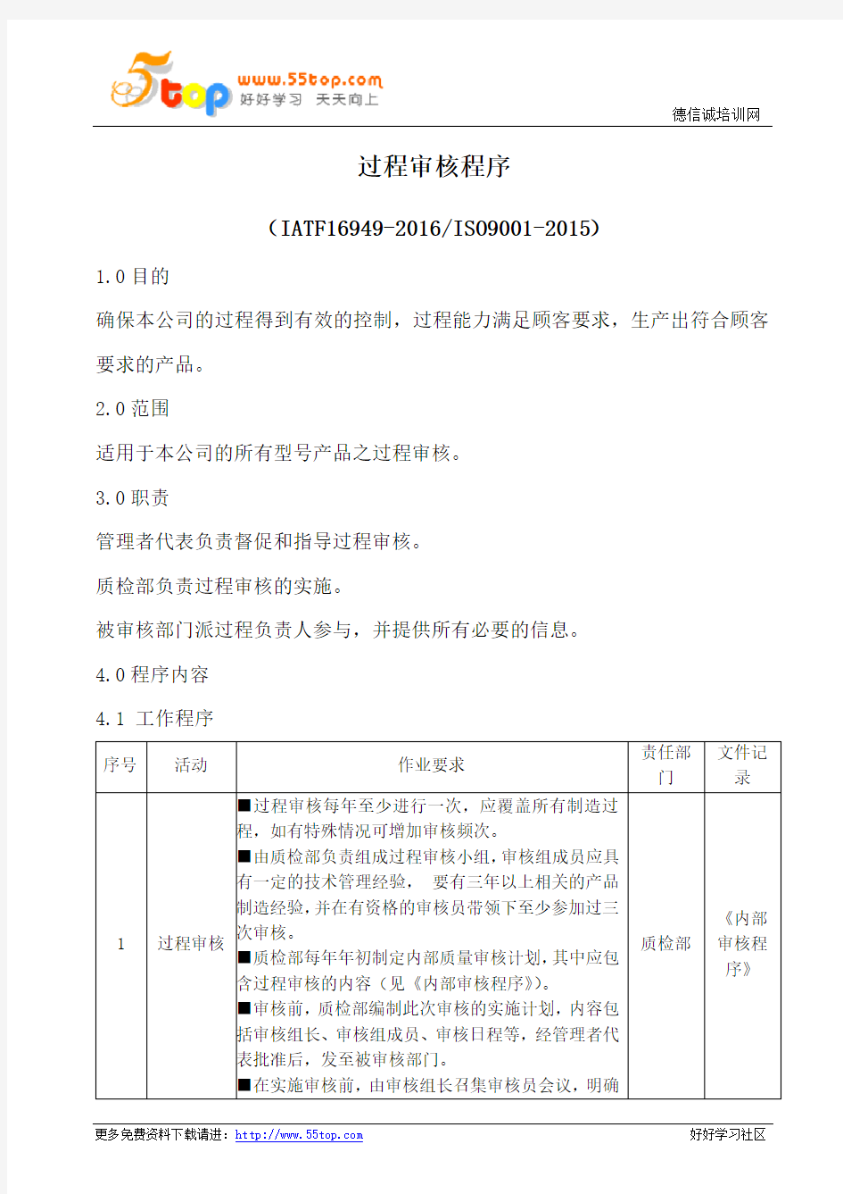 IATF16949过程审核程序(含流程表格)