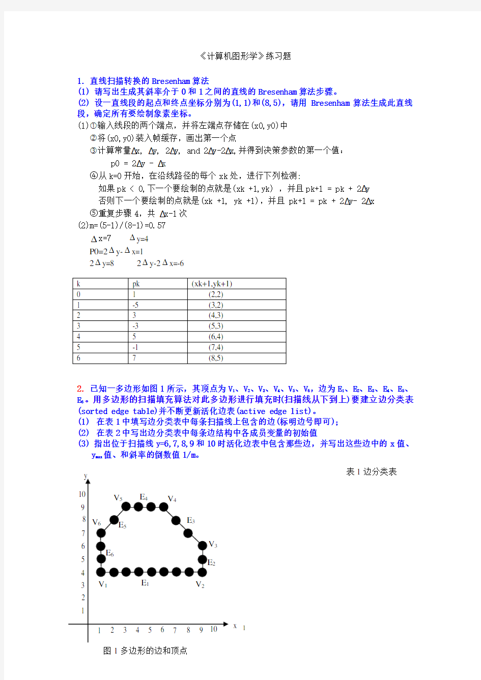 《计算机图形学》练习题(答案)