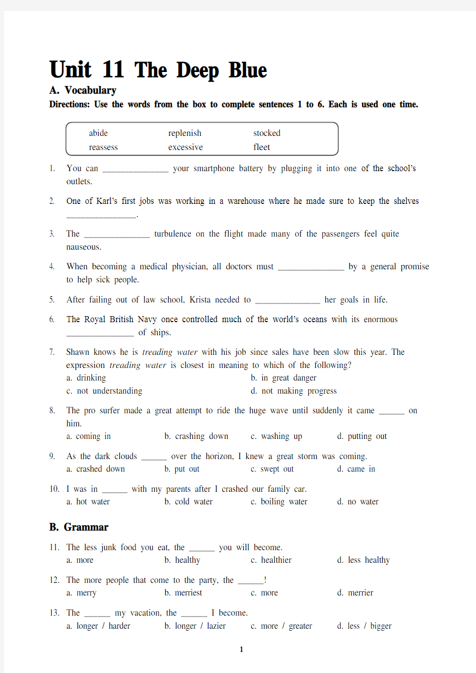 大学英语泛读教程4(第三版)自测Reading Master 3_Test Bank_Unit 11