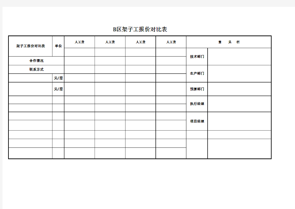 招标比价表模板