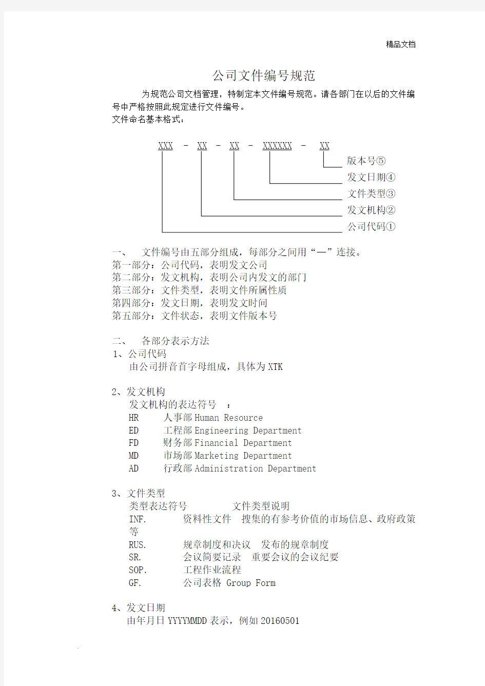 公司文件编号规范范本