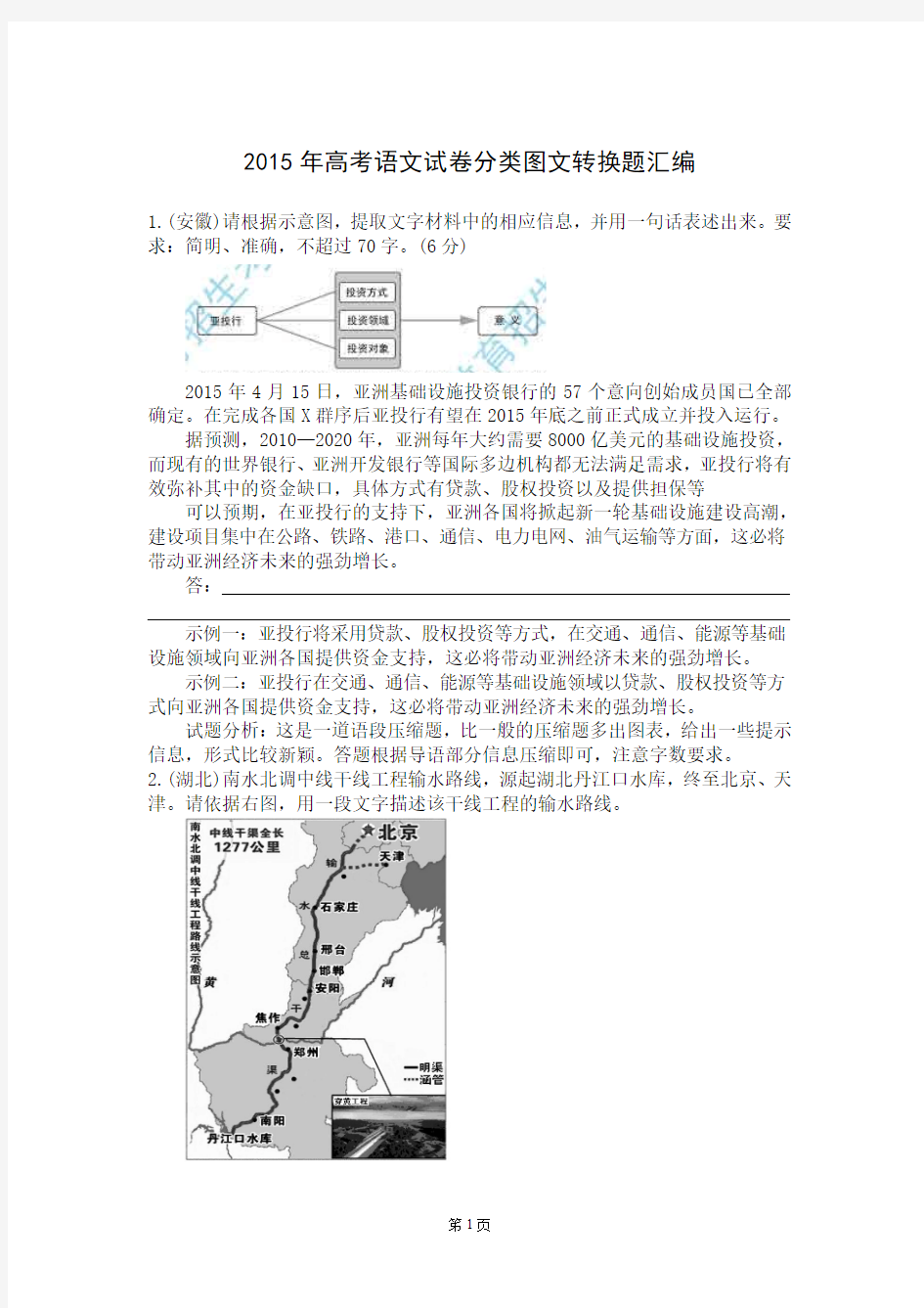 2015年高考语文试卷分类图文转换题汇编教师用