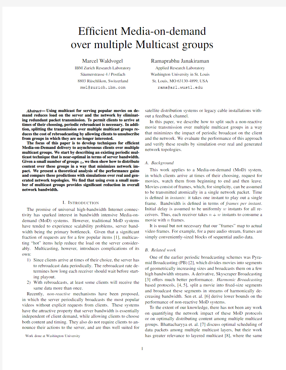 Efficient Media-on-demand over multiple Multicast groups