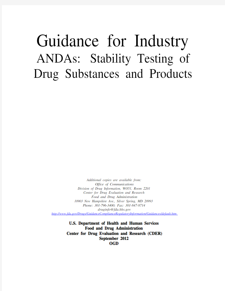 ANDAs-Stability Testing of Drug Substances and Products--FDA原料药及制剂稳定性检测