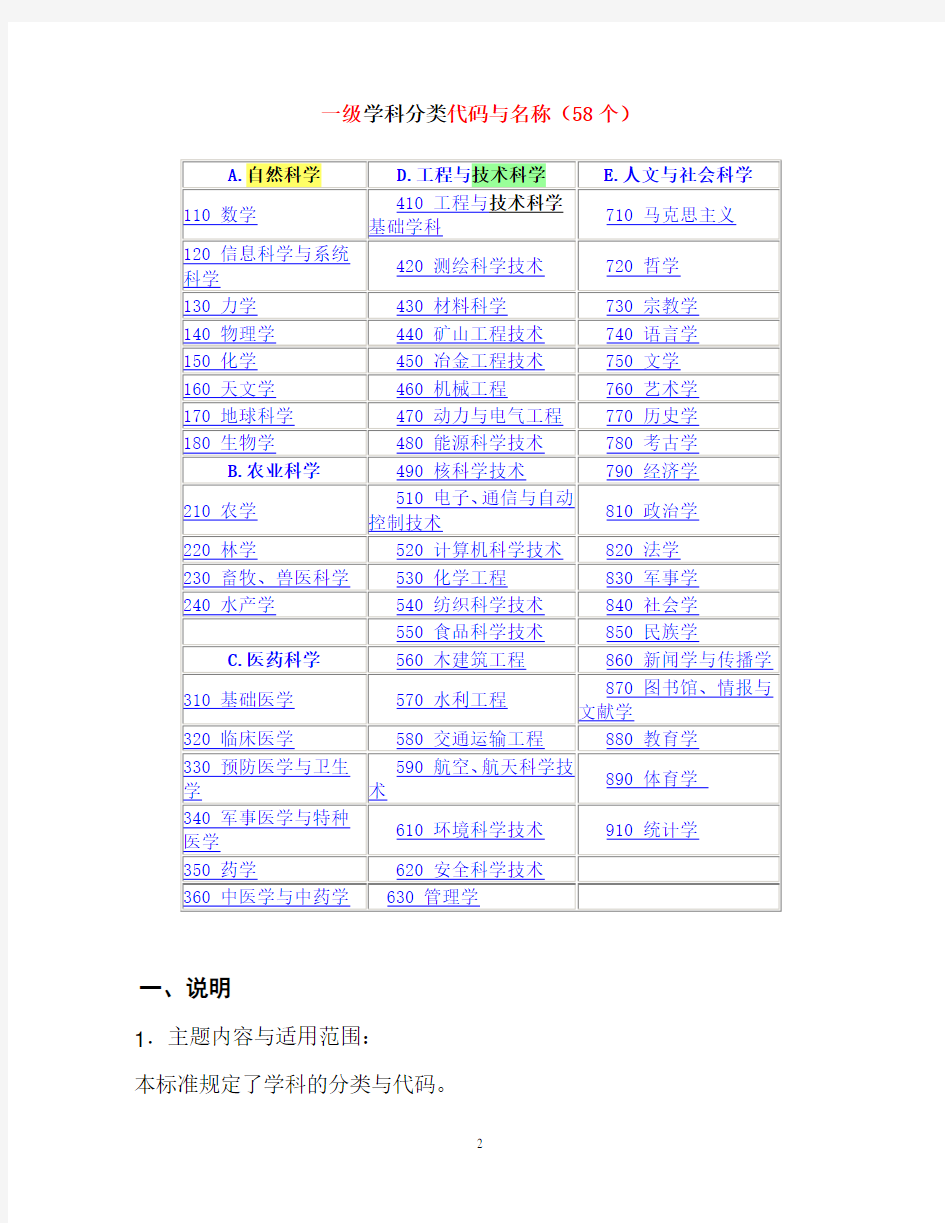 中华人民共和国国家标准学科分类与代码表