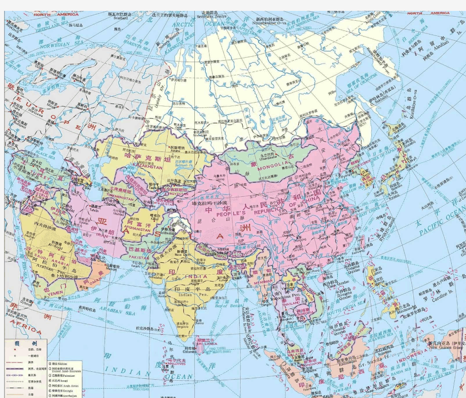 亚洲地图,清晰