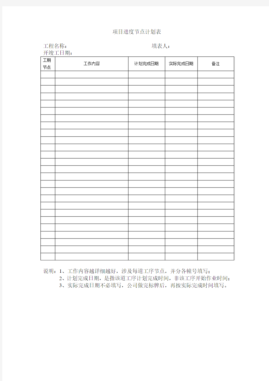 项目进度节点计划