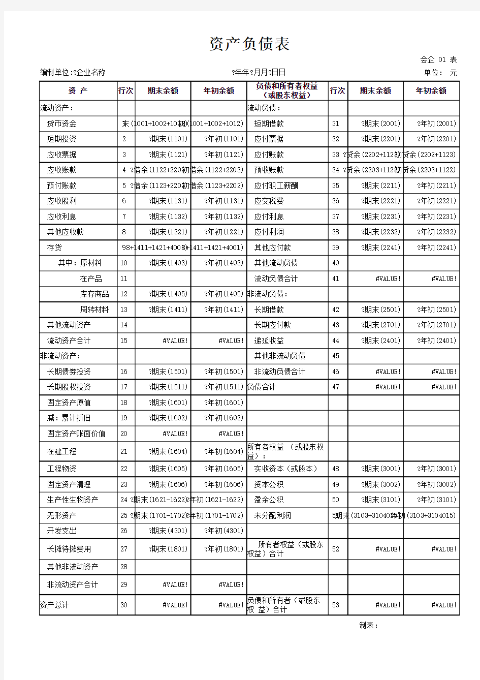 2013年小企业会计制度-资产负债表