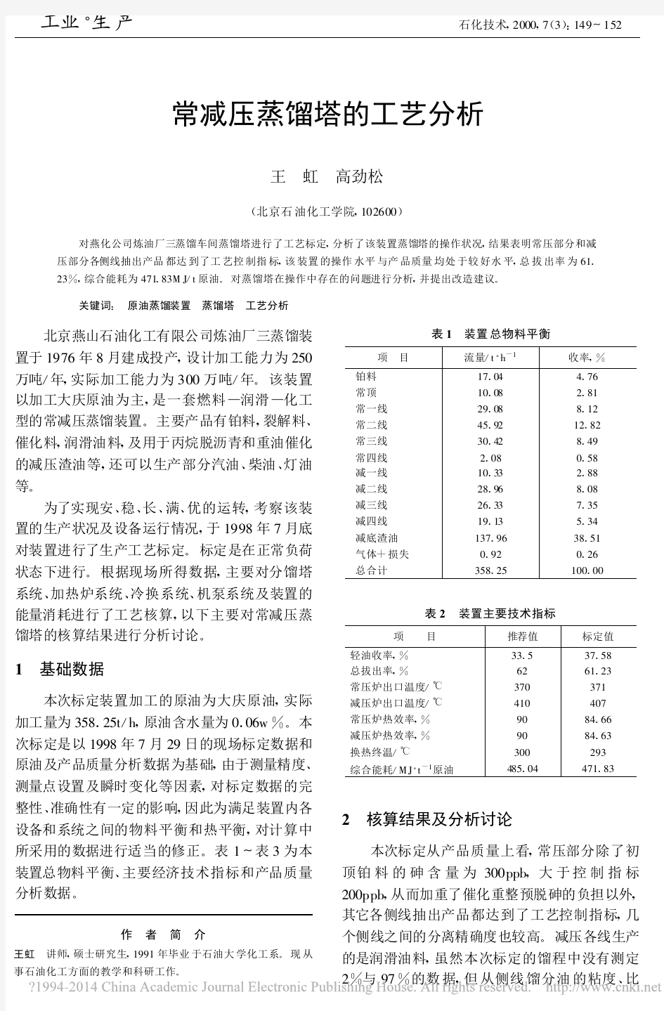 常减压蒸馏塔的工艺分析