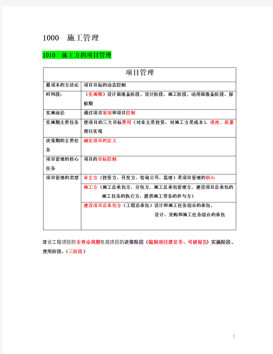 肖国祥老师二建施工管理讲义及重点笔记