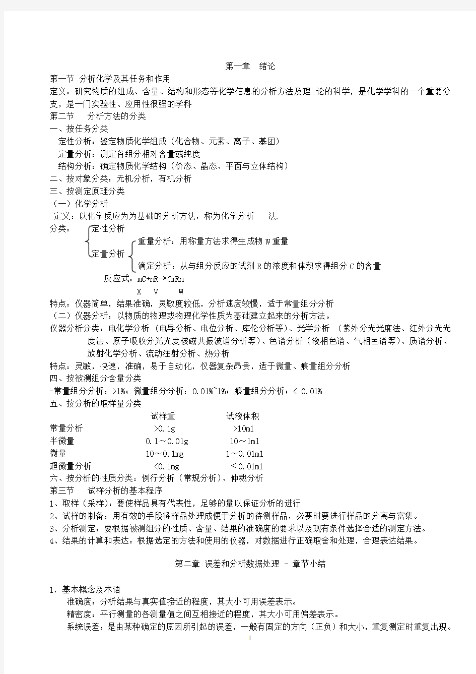 分析化学知识点总结