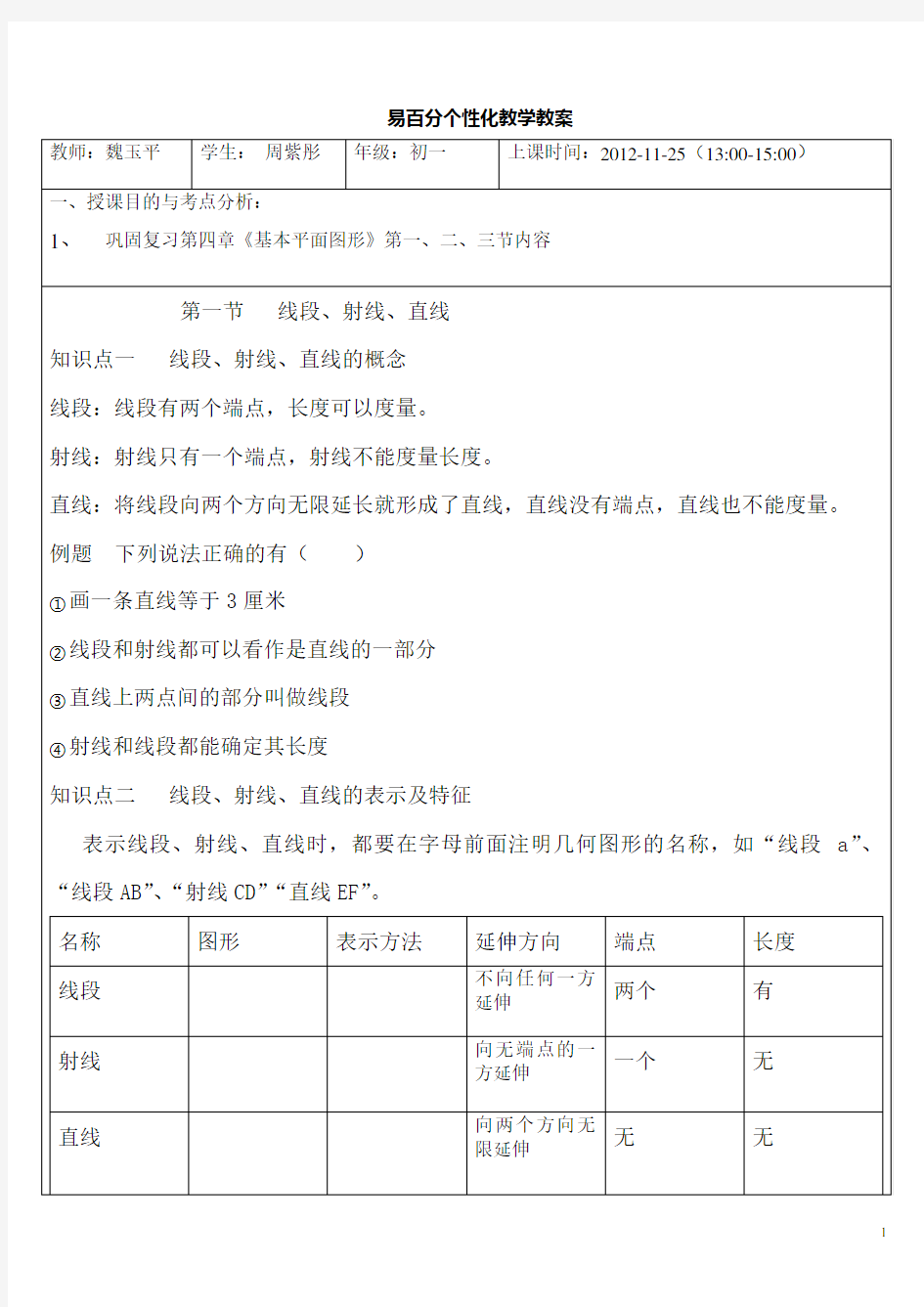 初一数学《基本平面图形》整理复习