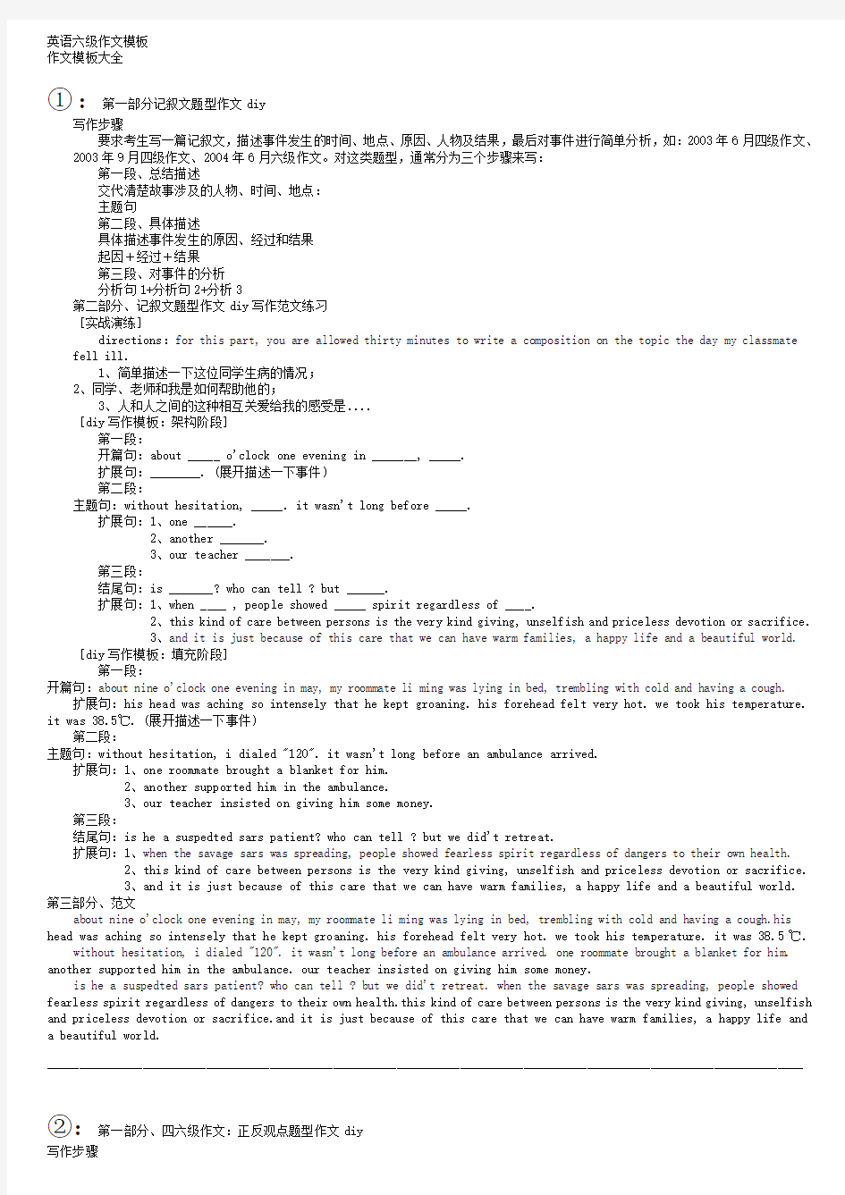 大学英语六级作文模板大全