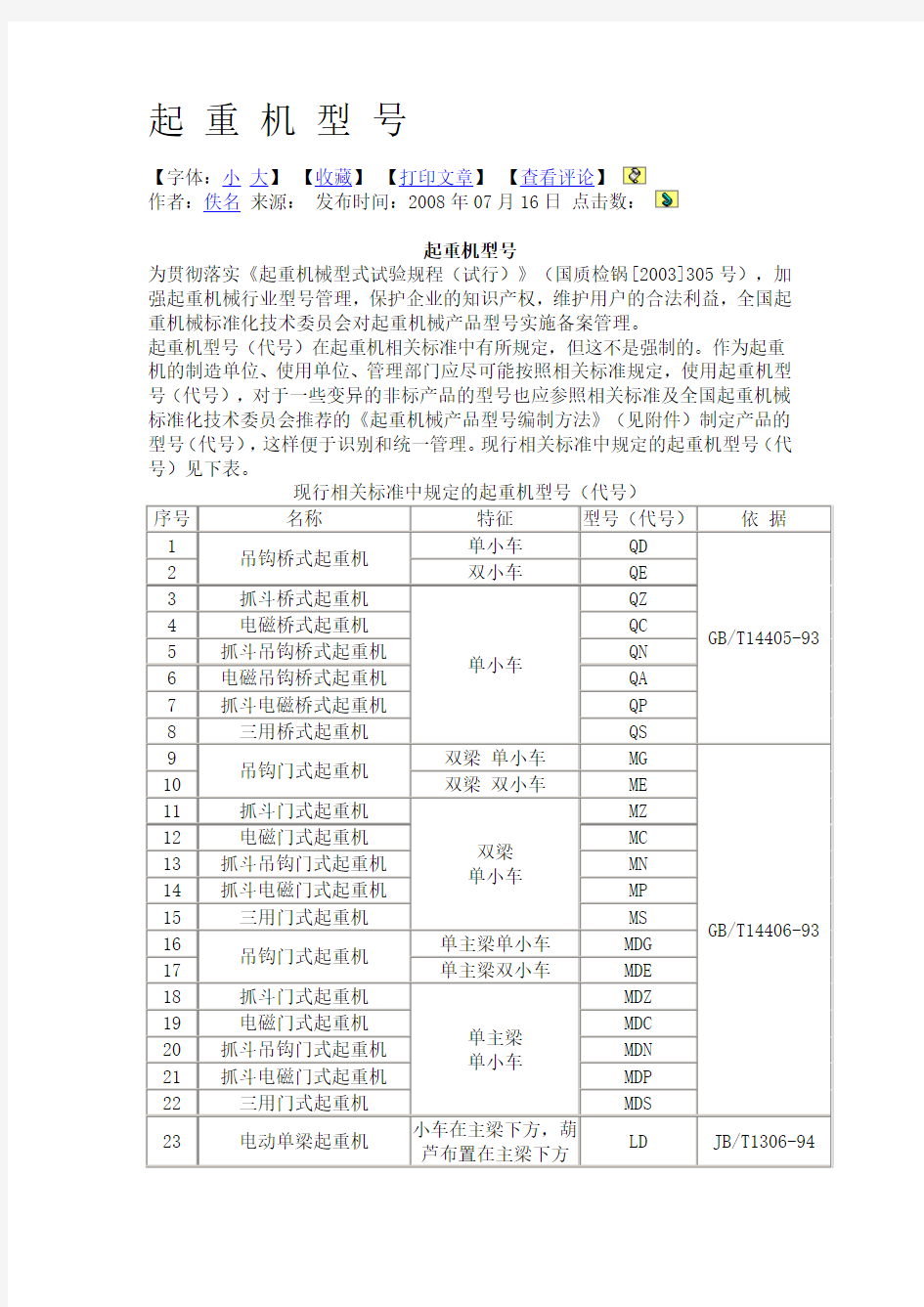 起重机型号