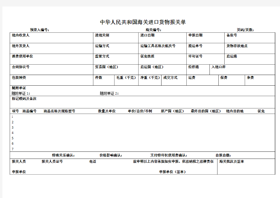 进口报关单范本(2018年8月最新版)