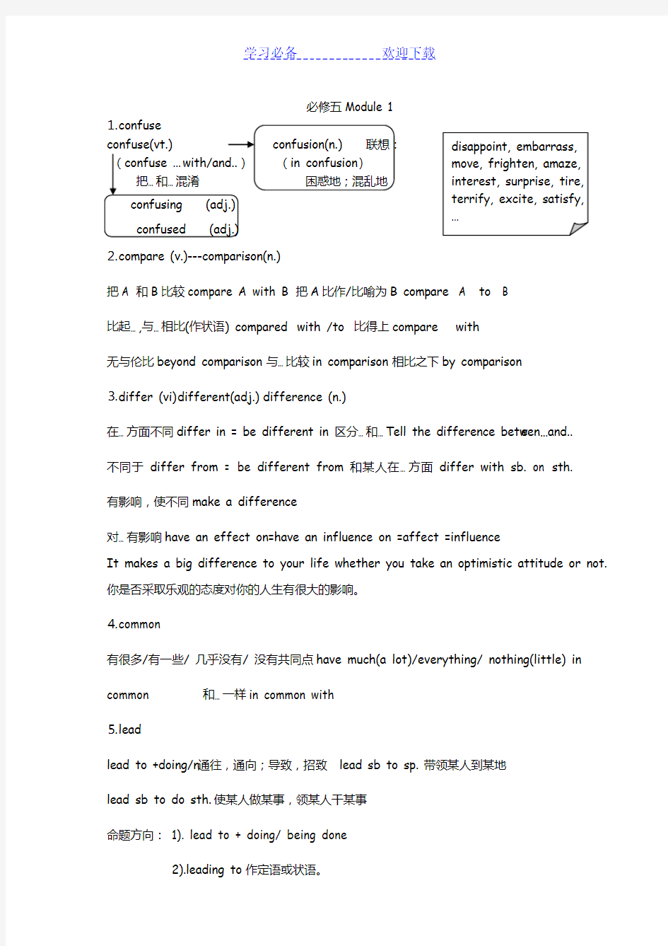 高中英语必修五知识点外研版