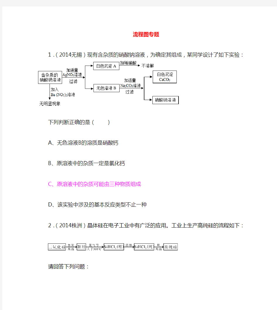 九年级化学上册 流程图题目集 沪教版