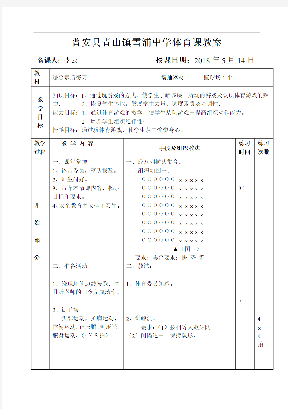 体育素质练习教案(公开课)