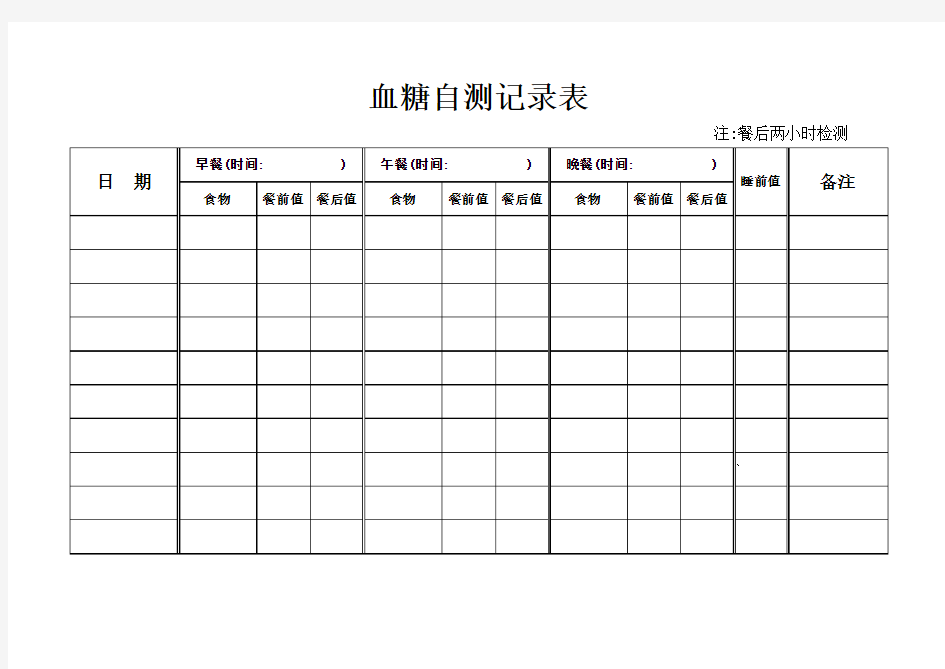 血糖自测记录表