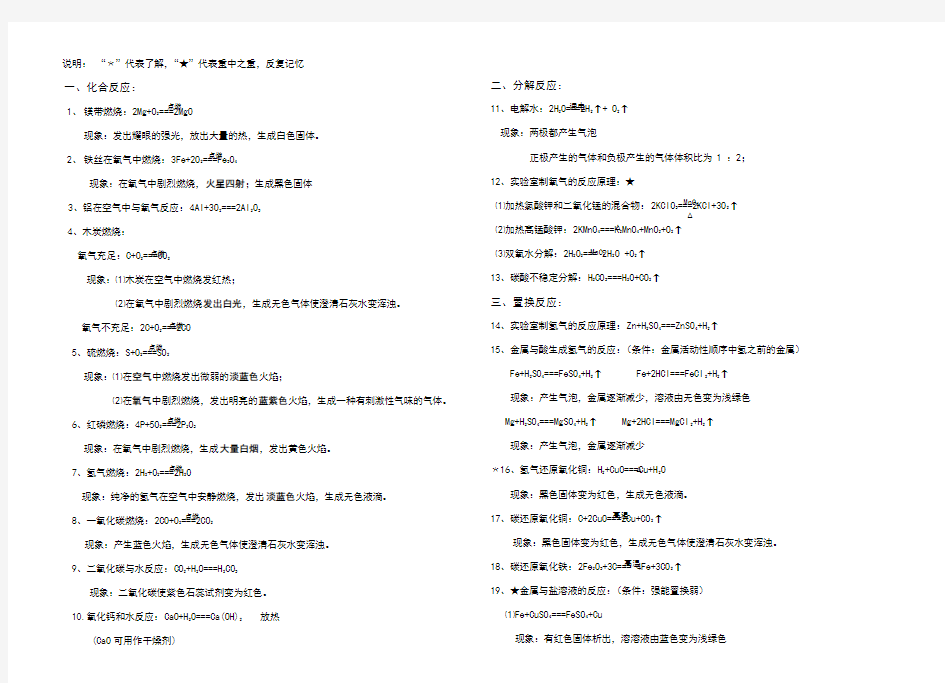 初三化学方程式总结(按反应类型)