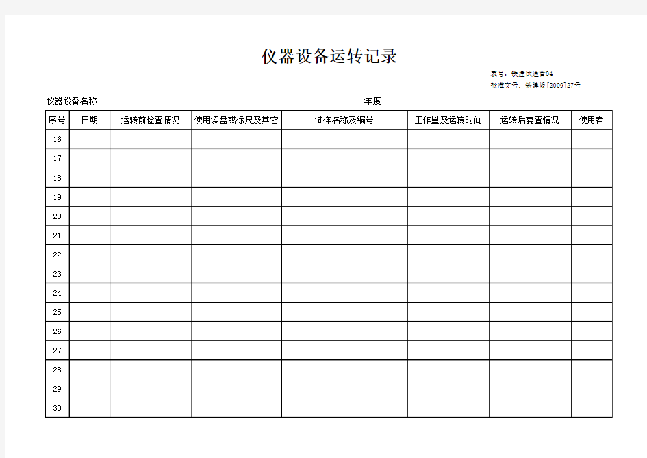 仪器设备运转记录