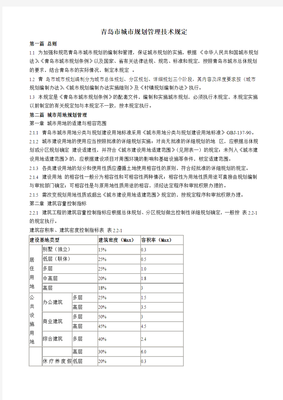 青岛市城市规划管理技术规定(2003年版)