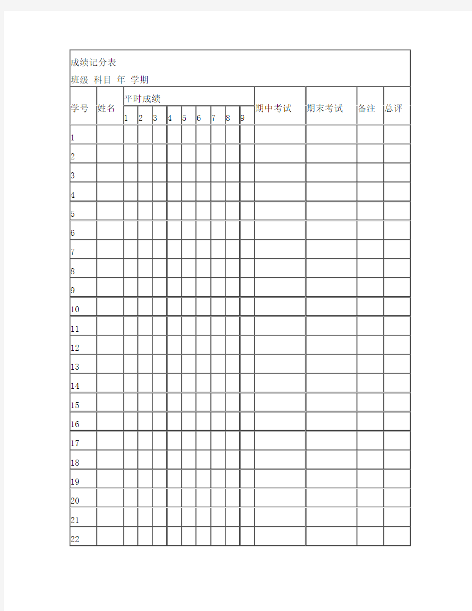 学生成绩登记表模版