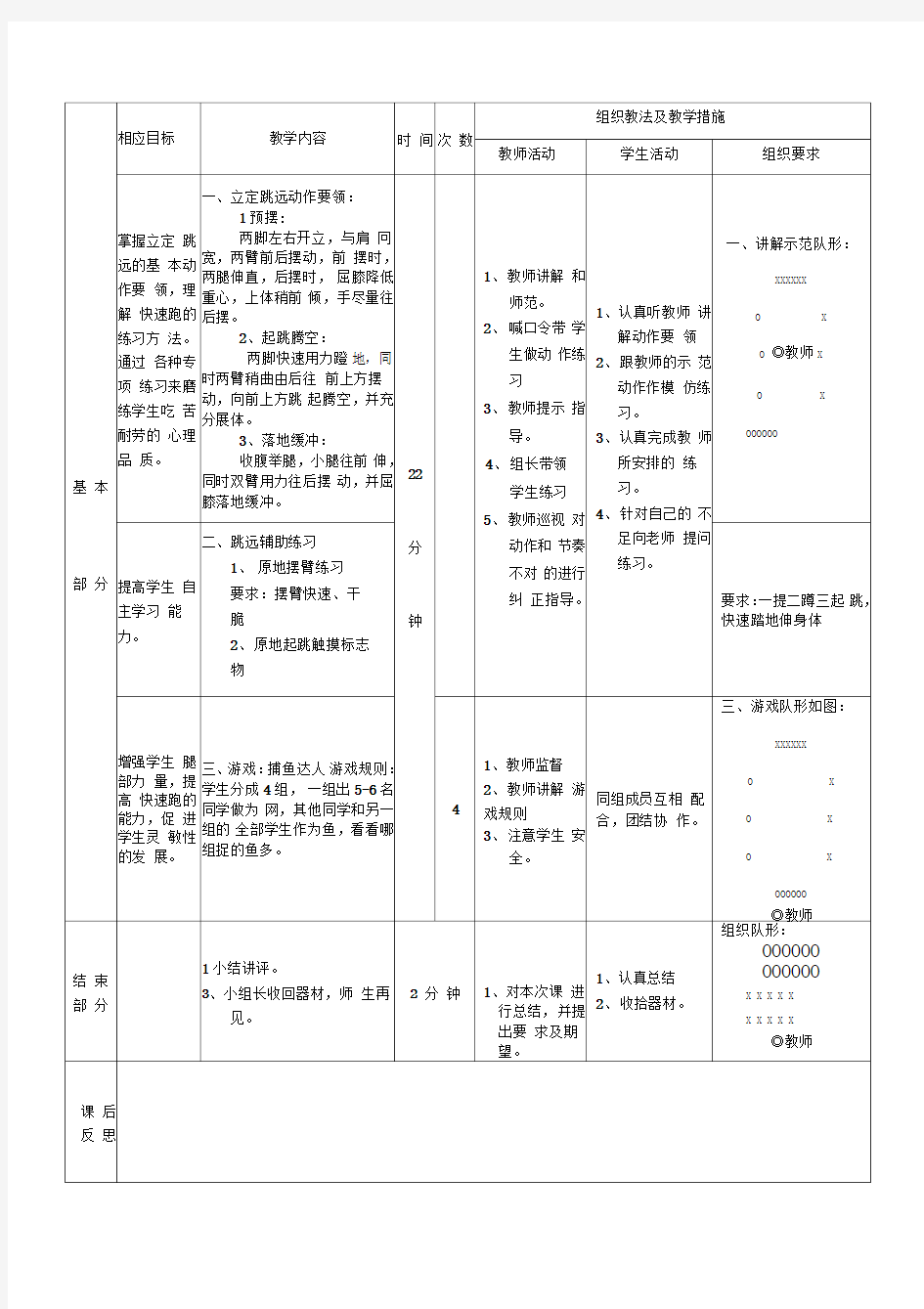 体育课立定跳远教案