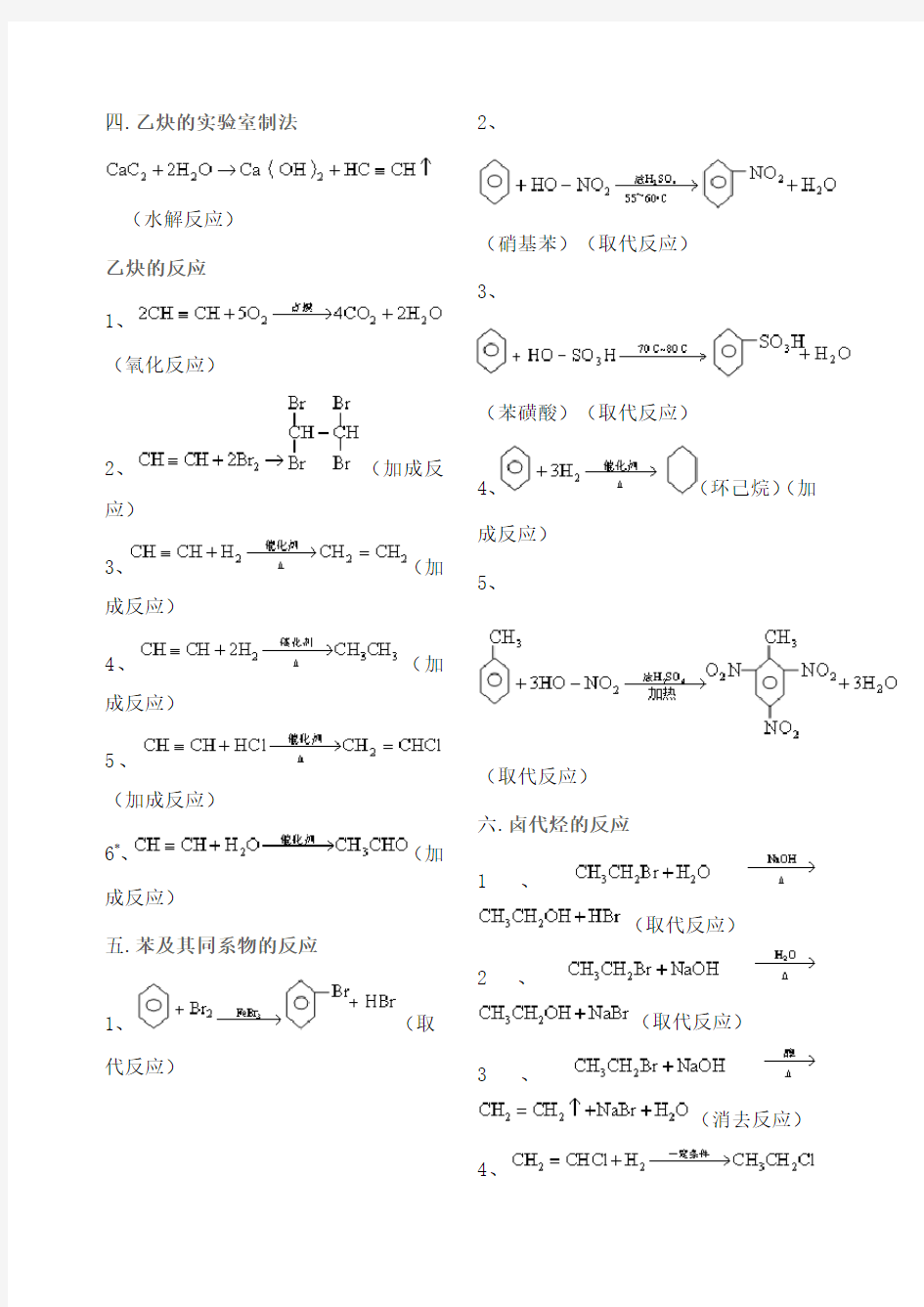 高二化学选修五有机化学方程式全