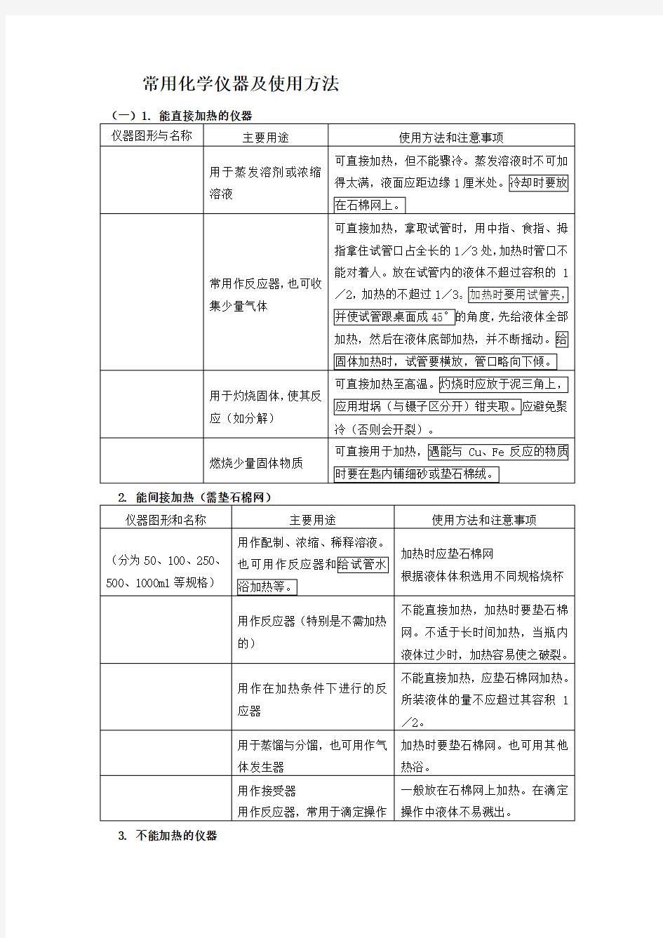 常用化学仪器及使用方法