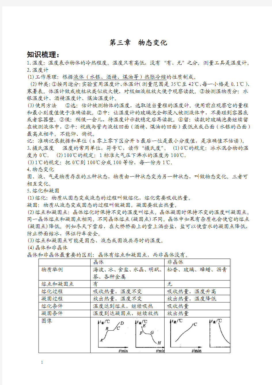 第三章物态变化知识点及练习题